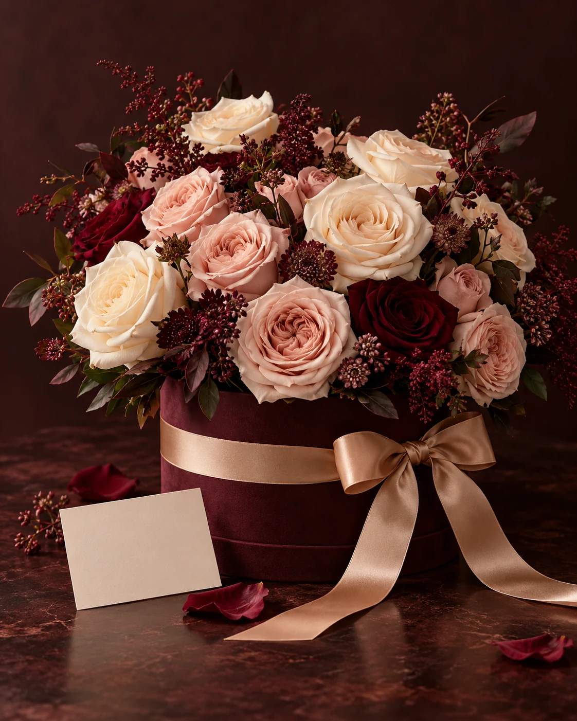 Luxe boeket met rozen, lint en persoonlijk kaartje